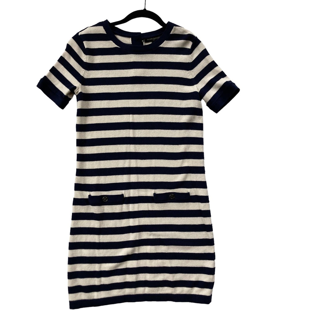 Banana Republic Navy and White Striped Short-Sleeve Mini Dress